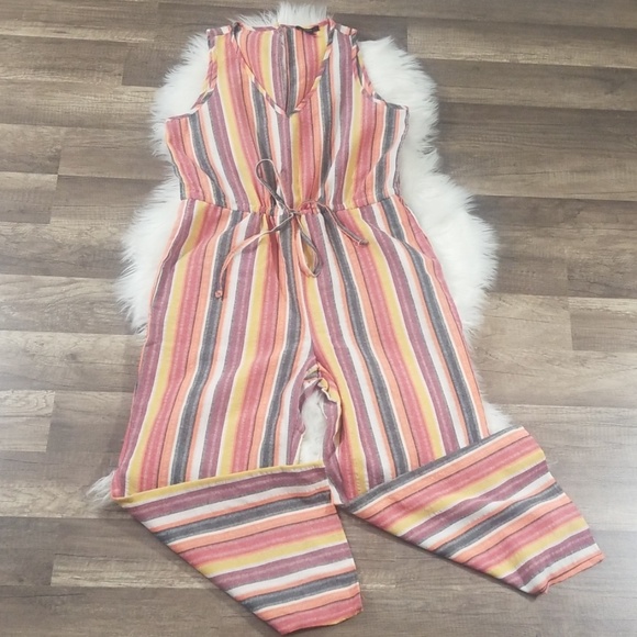 DREW Other - Anthropo Drew Striped  Linen Blend Jumpsuit